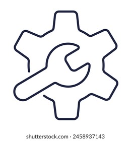 Wrench and gear line icon. Service tools, cogwheel and screwdriver. Simple style. Linear symbol on white background. Editable vector stroke. Pixel Perfect.