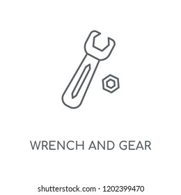 Wrench and Gear linear icon. Wrench and Gear concept stroke symbol design. Thin graphic elements vector illustration, outline pattern on a white background, eps 10.