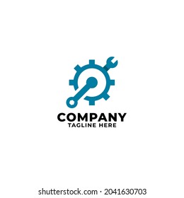 diseño del logotipo de la llave y del engranaje, adecuado para el negocio del automóvil, el servicio del motor, etc.