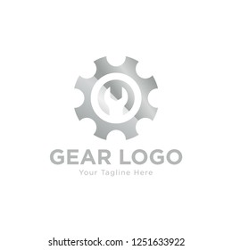 wrench gear logo. flat logo design. Mechanics engineering logo concept, wrench and gear wheel. Auto service logo. Innovation technology, software development, industrial manufacturing sign.