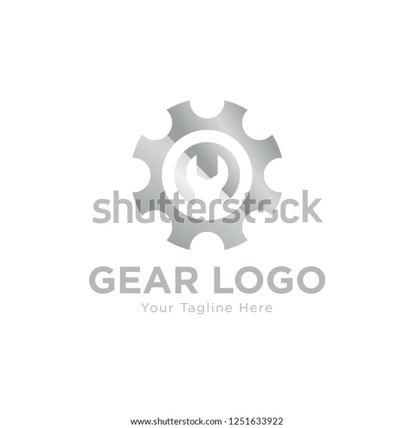 wrench gear logo. flat logo design. Mechanics\
engineering logo concept, wrench and gear wheel. Auto service logo.\
Innovation technology, software development, industrial\
manufacturing sign.