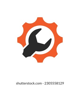 Wrench and gear logo icon vector flat design template