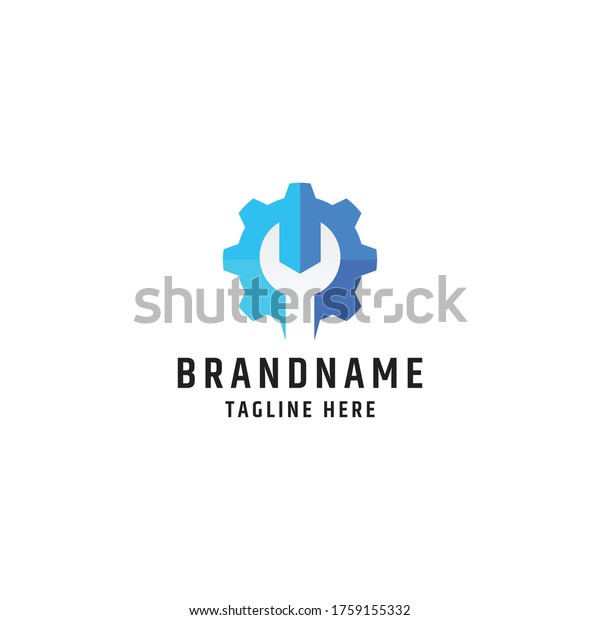 Wrench and gear logo. Service and repair tool\
design template