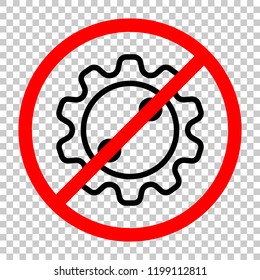 wrench in gear. Not allowed, black object in red warning sign with transparent background