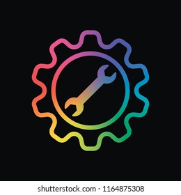 wrench in gear. Rainbow color and dark background