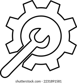 wrench and gear, setting icon, glyph style on white background