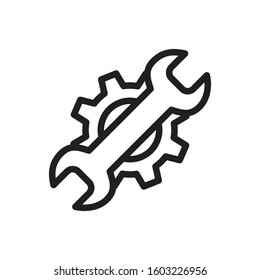 wrench and gear, setting icon, line style