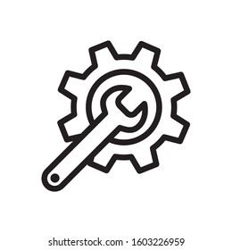 wrench and gear, setting icon, line style