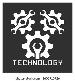 Wrench and gear symbol. Repair service logo template.