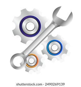 una llave con un símbolo de engranaje. Configuraciones. Ilustración vectorial