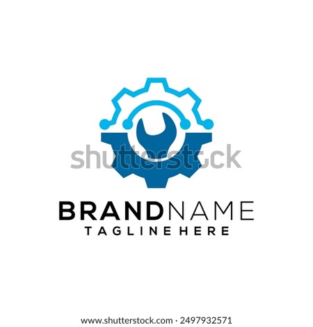 wrench gear tech logo. flat logo design. Mechanical engineering logo concept