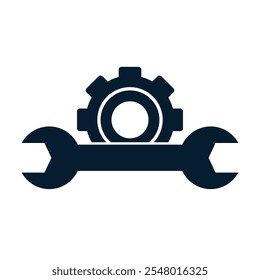 Wrench, gear. Technical service concept. Vector linear icon isolated on white background.