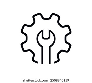 Wrench and gear thin line icon. Industry flat, gear, machine, mechanic, repair wheel wrench vector design and illustration. 