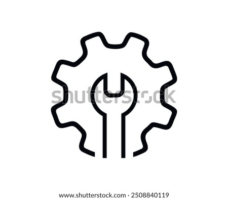 Wrench and gear thin line icon. Industry flat, gear, machine, mechanic, repair wheel wrench vector design and illustration. 