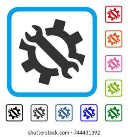 Wrench And Gear Tools icon. Flat grey iconic symbol in a blue rounded square. Black, gray, green, blue, red, orange color variants of Wrench And Gear Tools vector. Designed for web and software UI.