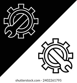 Wrench, Wrench and Gear Vector Icon, Lineal style icon, from Work in Progress icons collection, isolated on Black and white Background.