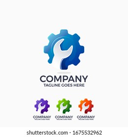 wrench and gear wheel mechanics engineering logo design template  . 