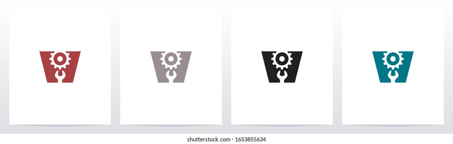 Wrench And Gears On Letter Logo Design W