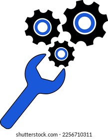 wrench with gears on a transparent background