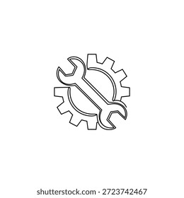 Llave inglesa y engranajes, símbolo que representa el mantenimiento y la ingeniería mecánica