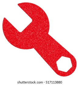 Wrench grainy textured icon for overlay watermark stamps. Flat symbol with dirty texture. Dotted vector red ink rubber seal stamp with grunge design on a white background.