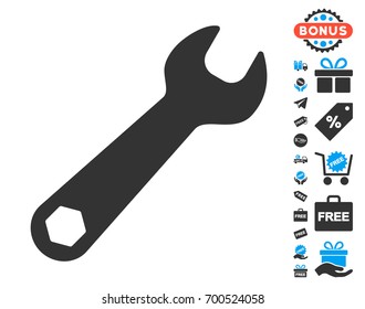 Wrench gray icon with free bonus symbols. Vector illustration style is flat iconic symbols.