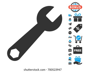 Wrench grey pictograph with free bonus clip art. Vector illustration style is flat iconic symbols.