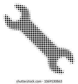 Wrench halftone vector icon. Illustration style is dotted iconic Wrench icon symbol on a white background. Halftone pattern is round items.