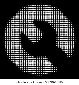 Wrench halftone vector icon. Illustration style is dot iconic wrench symbol on a black background. Halftone structure is made with circle blots.