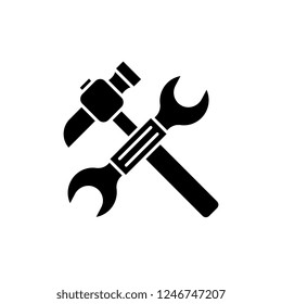 Wrench and hammer black icon, vector sign on isolated background. Wrench and hammer concept symbol, illustration 