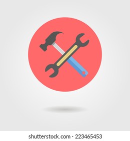wrench and hammer in circle with shadow. concept of building and creating. flat style modern vector illustration