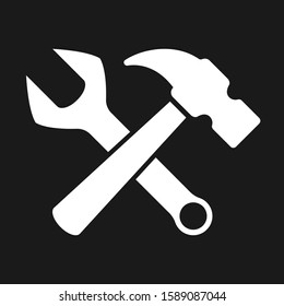 Wrench and hammer cross icon. Work tools symbol. Flat vector illustration.