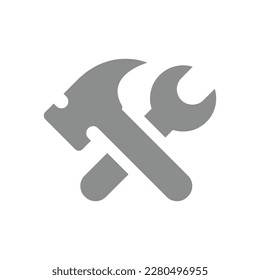 Wrench and hammer crossed vector icon. Spanner, settings fill symbol.