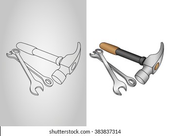 Wrench, hammer drawing