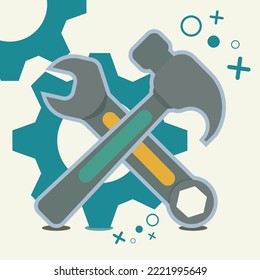 Wrench, Hammer And Gear. Service Tools Icon Vector Illustration