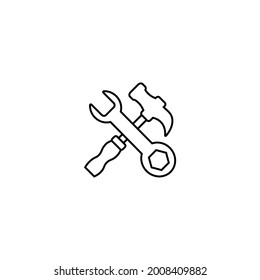 Wrench and hammer. Hardware tools.. Tools icon isolated on white background