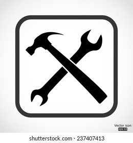 wrench and hammer icon - black vector illustration