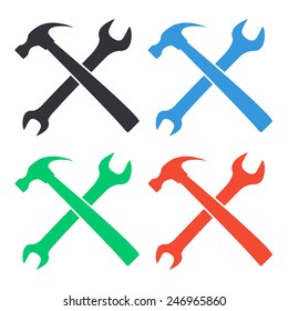 wrench and hammer icon - colored vector illustration