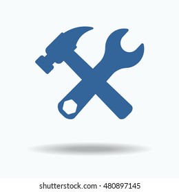 Wrench and hammer icon. Cross. Single flat icon isolated on white background. vector illustration., One of set web icons. eps 10. Support concept. consumer services.