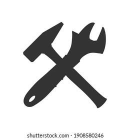 Symbol für Schlüssel und Hammer einzeln auf weißem Hintergrund Vektorgrafik