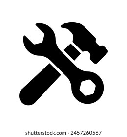 Wrench and hammer icon isolated on white background.