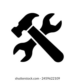 Wrench and hammer icon isolated on white background.