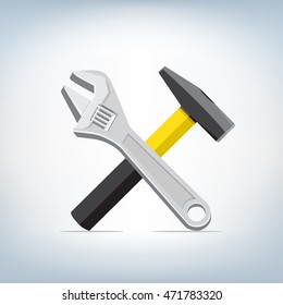 The wrench and hammer icon on light mesh background, settings symbol