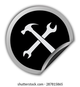 wrench and hammer icon - round vector sticker