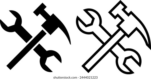 wrench hammer icon, sign, or symbol in glyph and line style isolated on transparent background. Vector illustration
