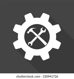 wrench and hammer icon - vector illustration with long shadow isolated on gray 