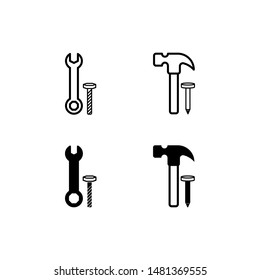 wrench and hammer icon vector isolated on white background