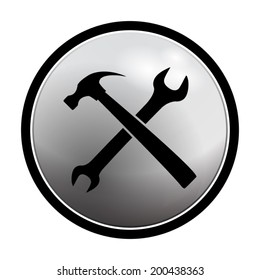 wrench and hammer icon - vector round button on light background