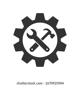 Wrench and hammer inside gear flat illustration. Tools icon isolated on white background