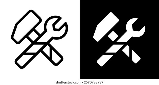 wrench and hammer line and glyph icon, outline and glyph vector sign, linear and glyph style pictogram isolated on white and black. labour symbol, logo, icon, illustration